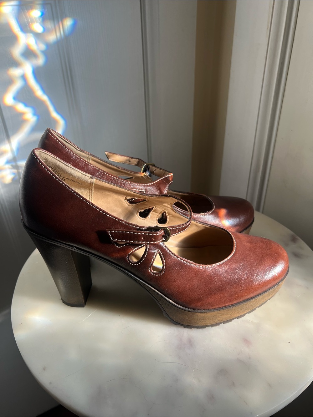 Vintage Y2K 90s Unionbay Brown Mary Jane Platform Heels Size 7.5